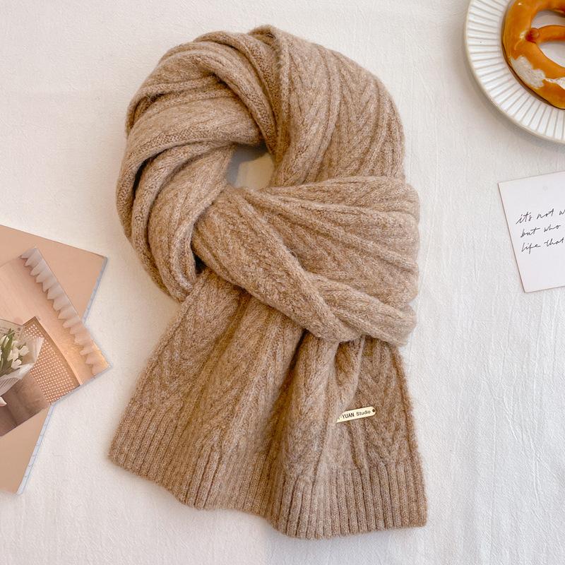 Wool knitted beige scarf, winter girls' new high-end versatile scarf neck protection couple