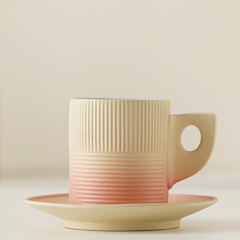 Gradual Change Ceramic Coffee Cup and Saucer Set High Value Afternoon Tea Cup Retro Rough Pottery Mug Latte Cup