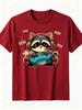 Cute Gaming Raccoon Pew Pew TShirt Cartoon Gamer Animal Graphic Tee Casual Cotton Short Sleeve Tshirt
