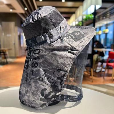 Outdoor Hat with Removable Mosquito Mesh Shawl Design Wide Brim UV Protection Climbing Hat Waterproof Fabric Foldable Hat