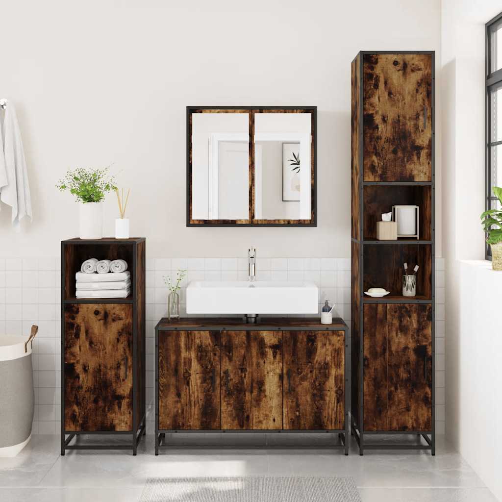Washbasin Cabinet In Smoked Oak 90 X 33 X 60 Cm Particleboard
