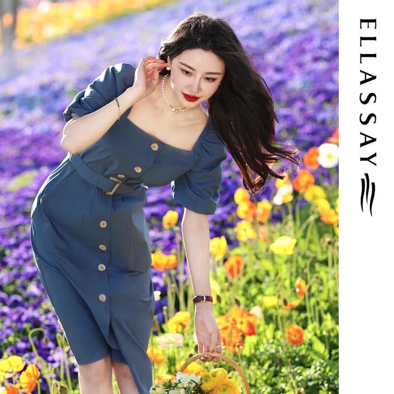 ELLASSAY Women's French Square Neck Cotton-Blend Midi Dress