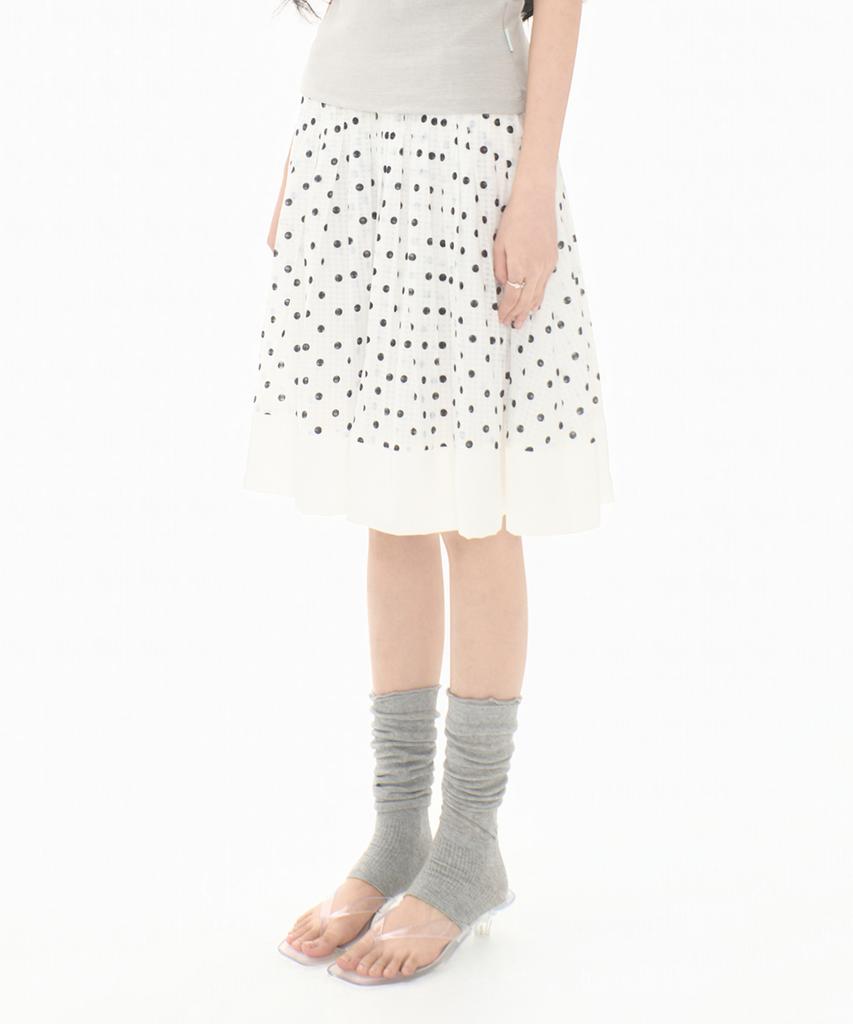 Mileko Dot Pleated Satin Skirt Ivory