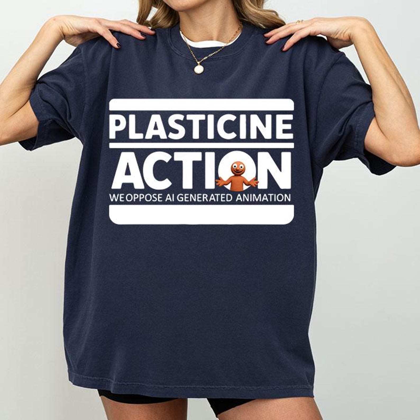 Plasticine Action We Oppose AI Generated Animation T-Shirt 2XL