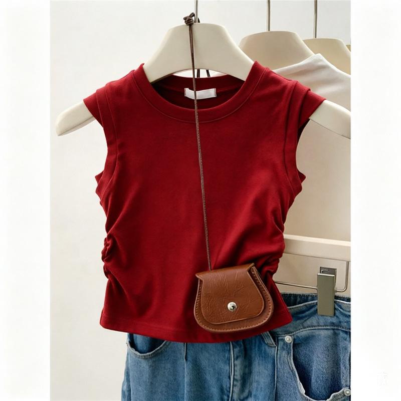 Korean-Style Fashionable Sleeveless Camisole for Girls - Summer Casual Pleated Top