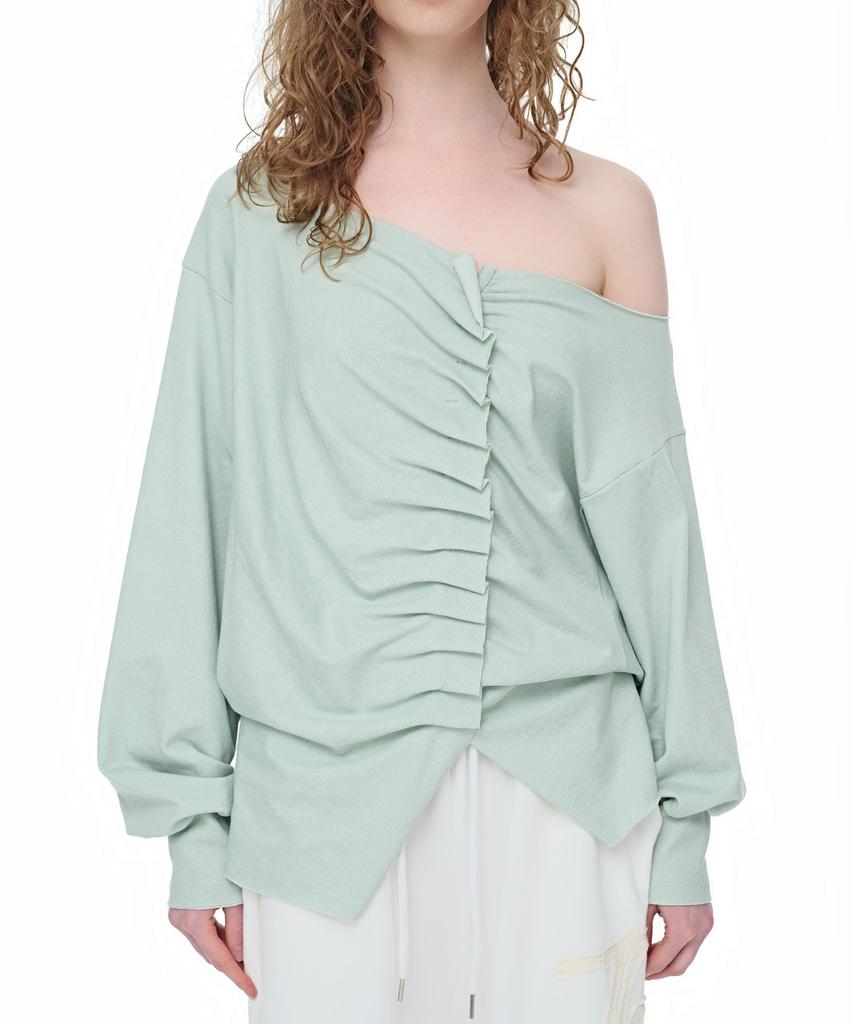 AEGO FREEDOM LAB Drape Tuck Off-Shoulder Top_Mint Green