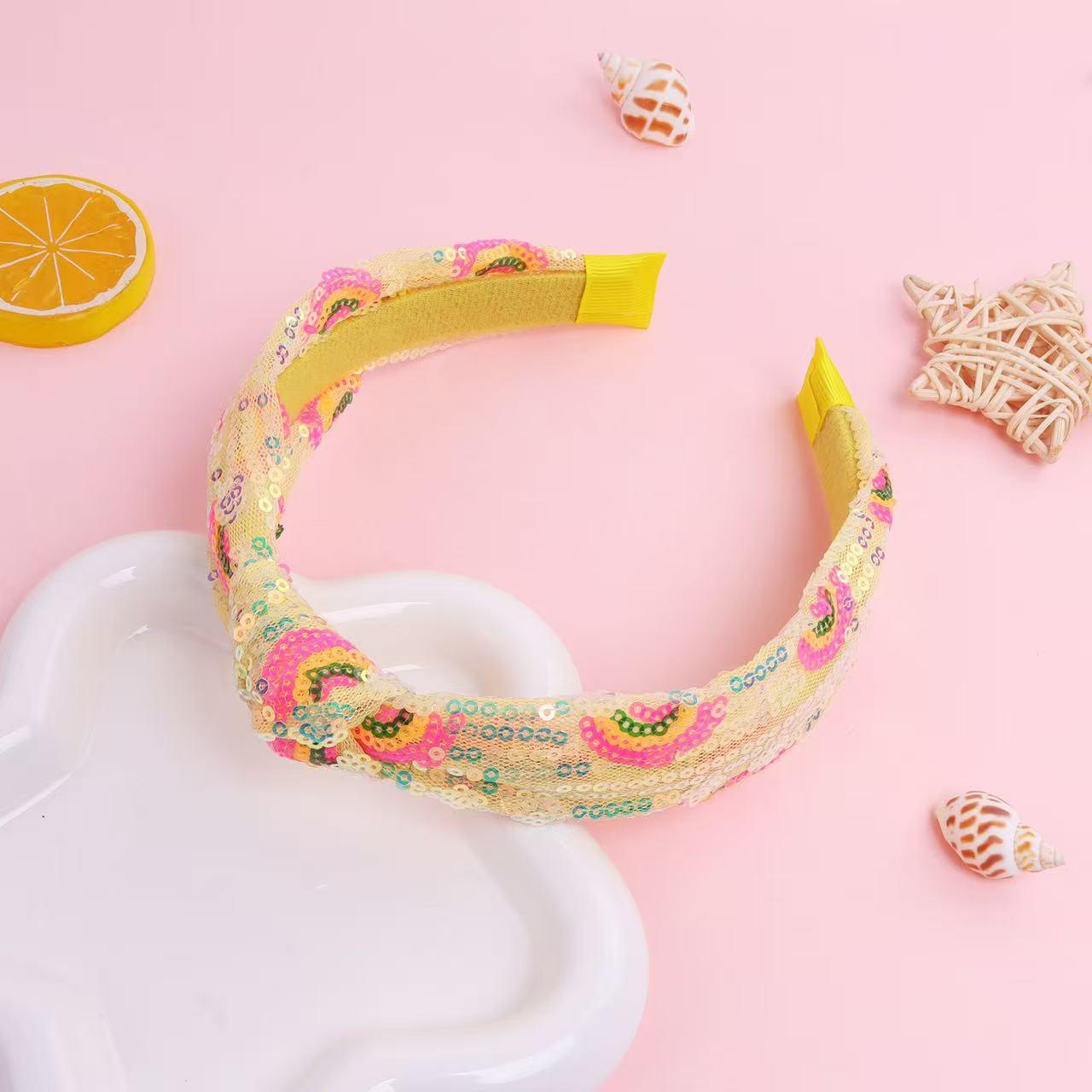 Korean Style Women s Colorful Sequin Top Knot Headband Accessories жёлтый