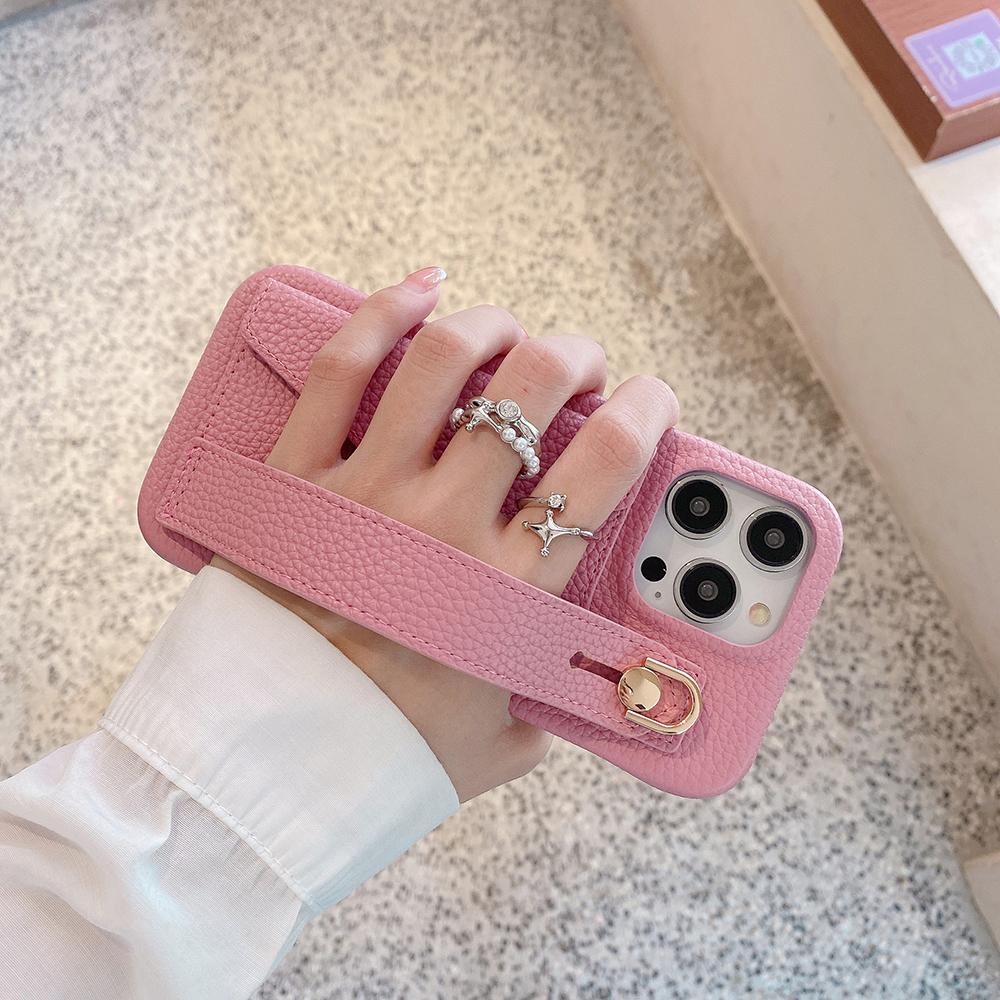 Für iPhone 15 Pro Max Hülle mit Kartenfach Handschlaufe Ständer PU-Leder+PET Handyhülle