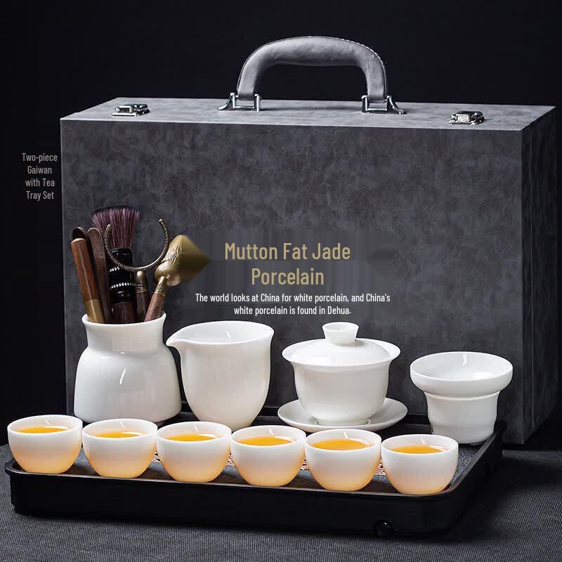 Dehua Light Luxury Jade White Porcelain Kung Fu Tea Set