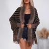 Autumn and Winter Women Stripe Loose Bat Sleeve Cross Border Cloak Cardigan Knitwear Stand Collar Sweater