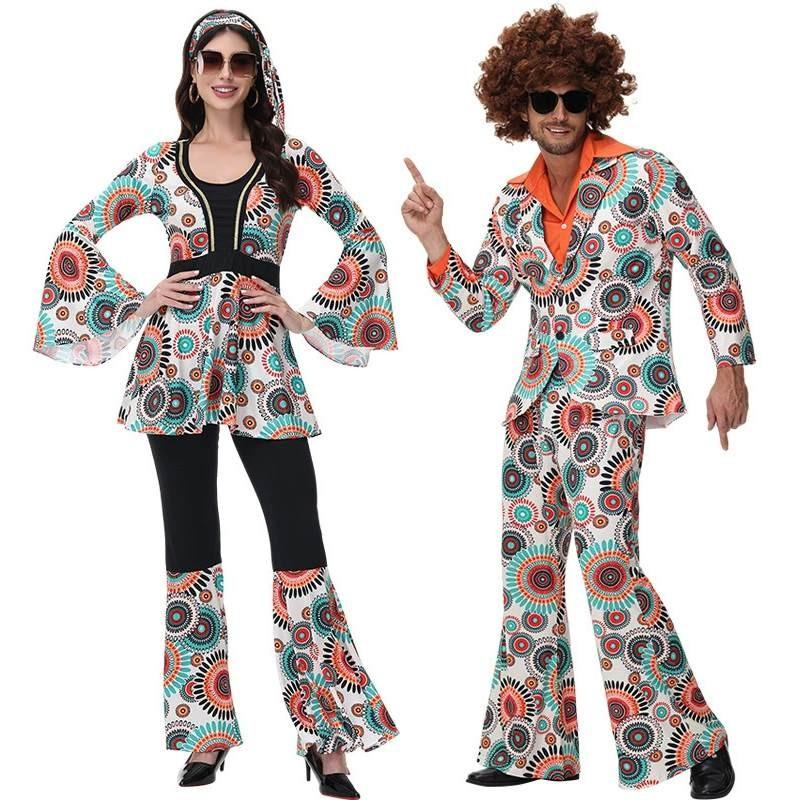 Disco Dj Hippie Costume For Unisex Party Cosplay With Spandex Material