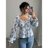 Square-Neck Puffed Sleep Top Fashion Square Collar Puff Sleeve Floral Long Sleeves Open Back