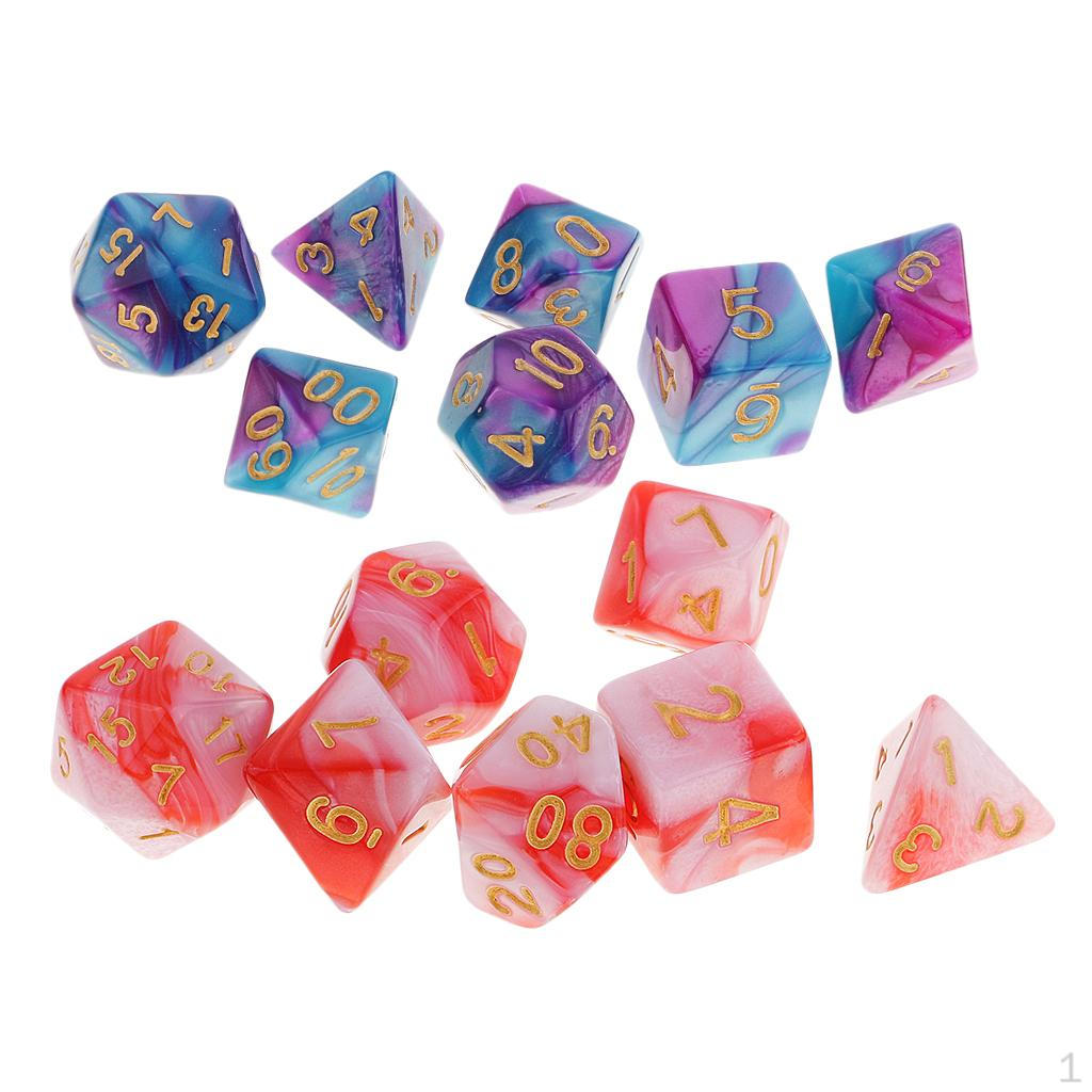 14 Pieces Polyhedral Set D20 D12 D10 D8 D6 D4 for RPG Board Supplies Purple Pink