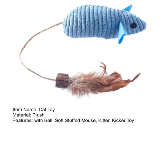 Plush Mouse Cat Toy Stuffed Mouse with Silver Vine Interactive Cat Mouse Toy with Tail Feathers Bell Kitten Kicker Toy Stimulates Hunting Instinct for