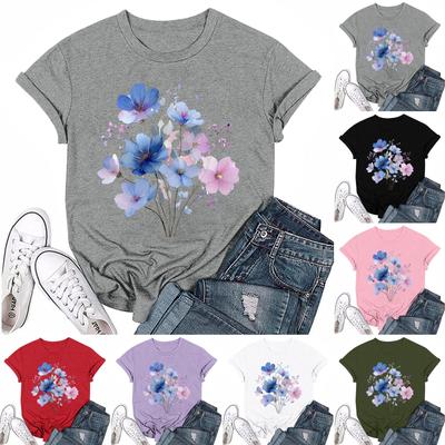 Women's Fashion Casual Printed Round Neck Short Sleeved T-Shirt Top T-Shirt Top Top