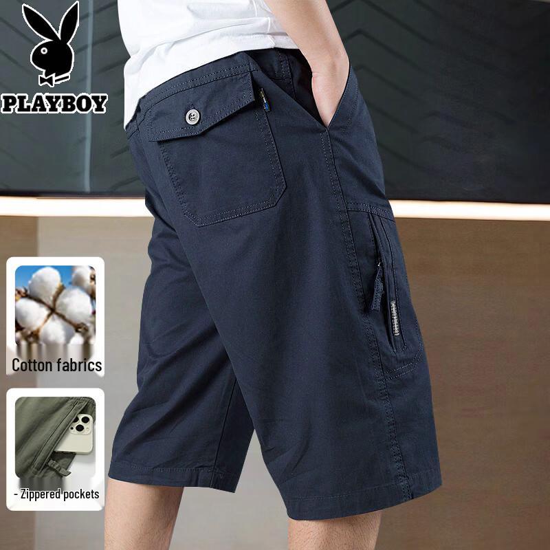 Playboy Men s Pure Cotton 3/4 Length Casual Cargo Shorts 3XL