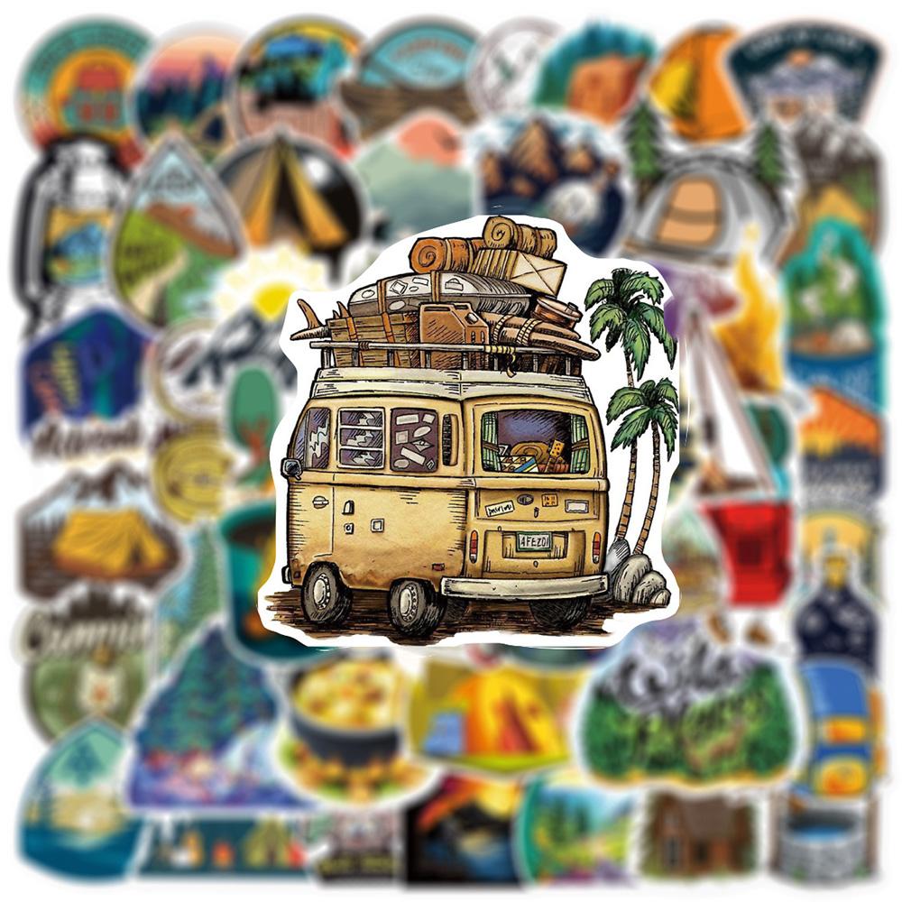 10/30/50pcs Forest Camping Hiking Outdoor Stickers Travel Landscape Decals DIY Phone Notebook Adventure Cartoon Graffiti Sticker