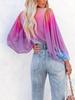 European & American Gradient Chiffon Sexy Printed Long-Sleeve Pullover Women's Shirt for Spring & Autumn