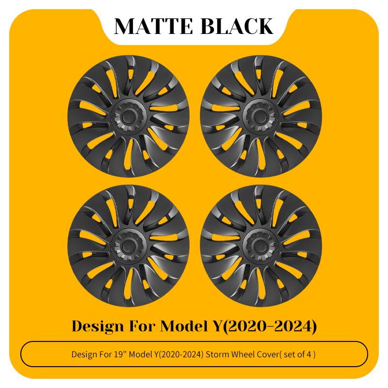 TSLLUG 4PCS Wheel Hub Caps For Tesla Model Y 2020-2024 19-inch Storm Style Car Wheel Hubcap Accessories Full Edge Wrapping Tesla