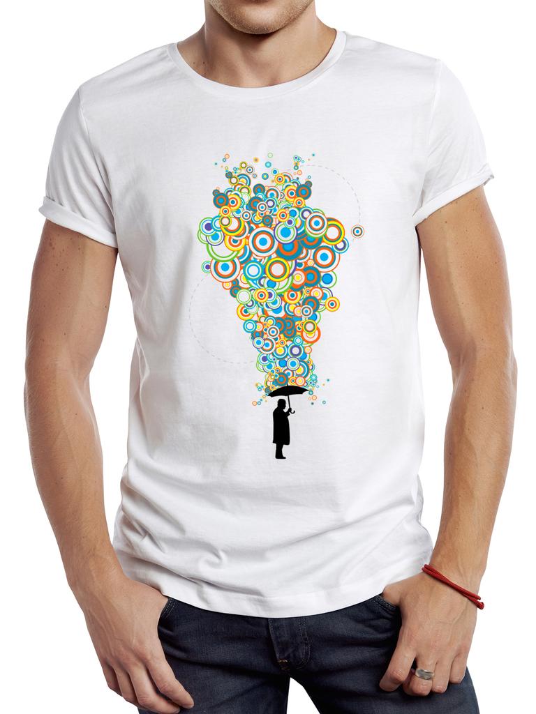TEEHUB Trend Concentric Downpour Printed T-Shirt Geometric Men's Short Sleeve T-Shirt Casual V