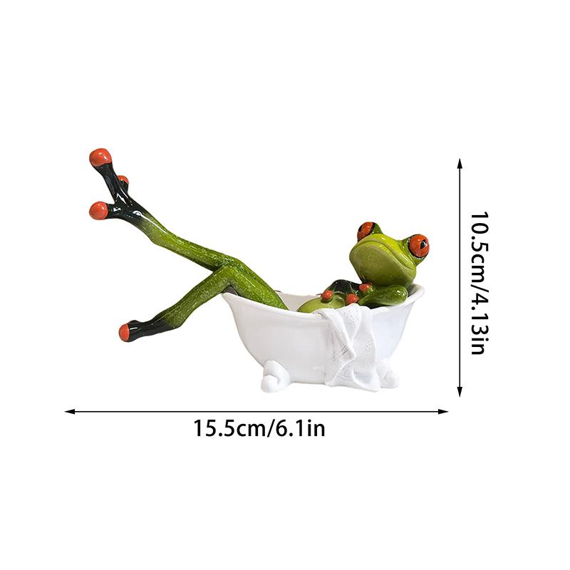 Creative Frog Sculpture 3D Statue Bathe Pose Ornament Gift For Garden Patio Indoor Bedroom Bathroom Decoration