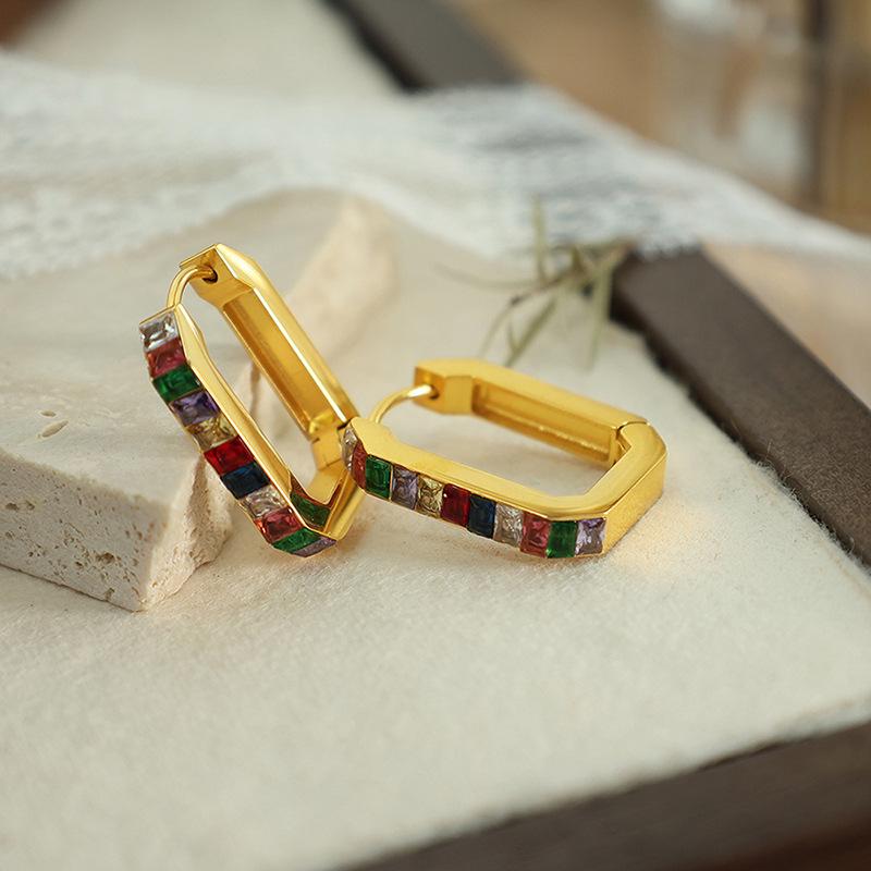 European and American Style Stainless Steel Zirconia Rectangle Earrings for Women