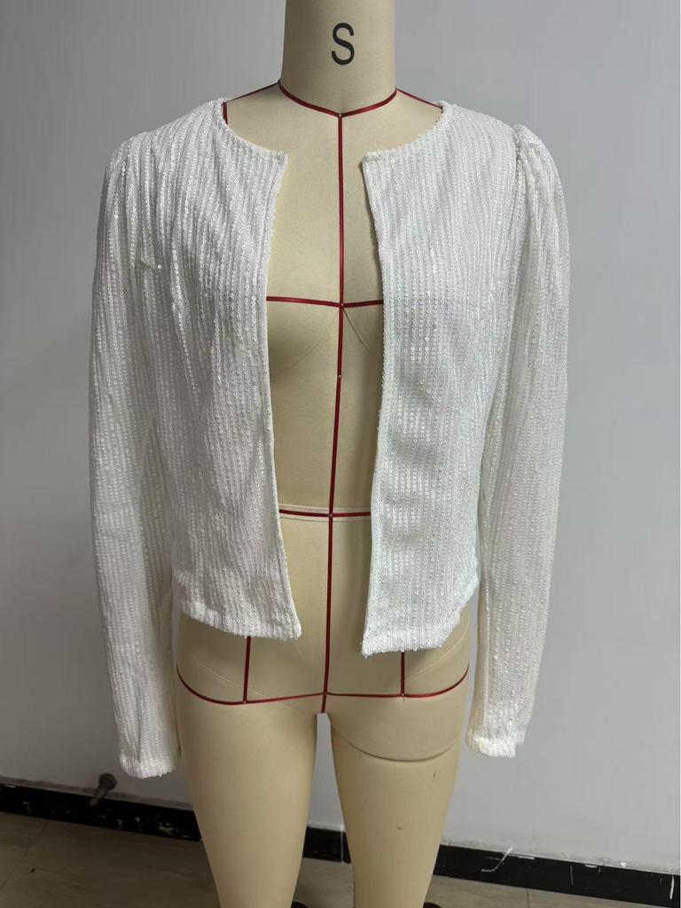 Spring Women's Fashion Sequin Stand-up Collar Jacket - Short, Versatile, and Stylish.