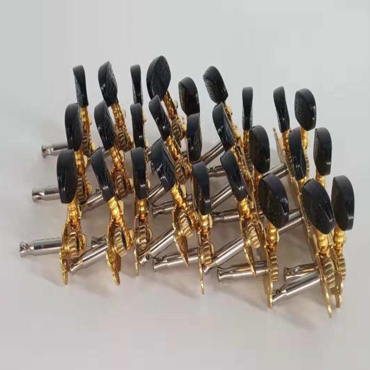 Gold Plated 3+3 Long Position Acoustic Guitar Tuning Pegs with Black Plastic Heads