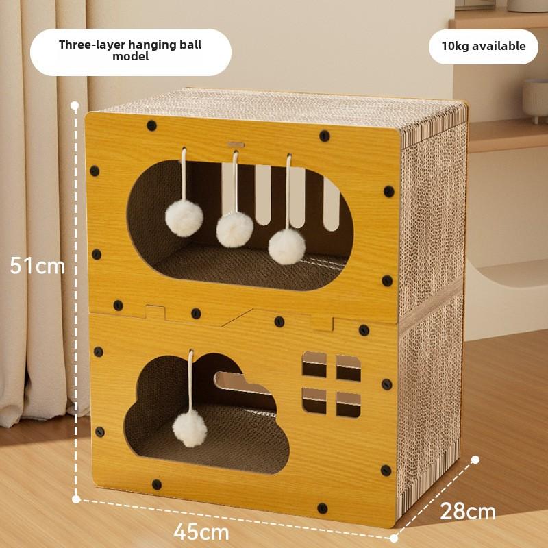 Noua jucărie pentru pisici, jucărie pentru pisici, jucărie pentru animale de companie, cu sistem integrat de joacă și somn, mansion villa, dublu strat din lemn pentru pisici, cuib multifuncțional pentru pisici, rezistent la zgârieturi