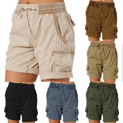 Shorts cargo feminino cintura alta casual solto algodão linho calças de verão