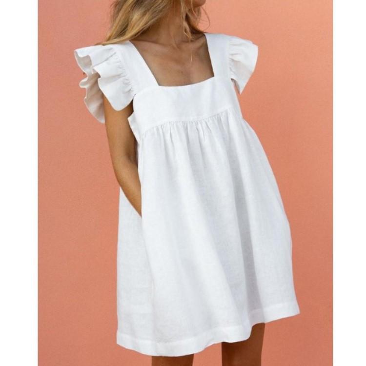 2023 Summer Floral Print Square Neck Ruffle Sleeve Swing Dress