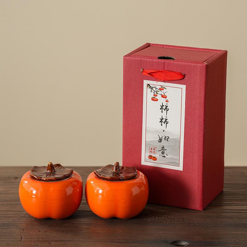 Persimmon tea can ceramic seal Ruyixi candy can packaging box small creative jar wedding gift