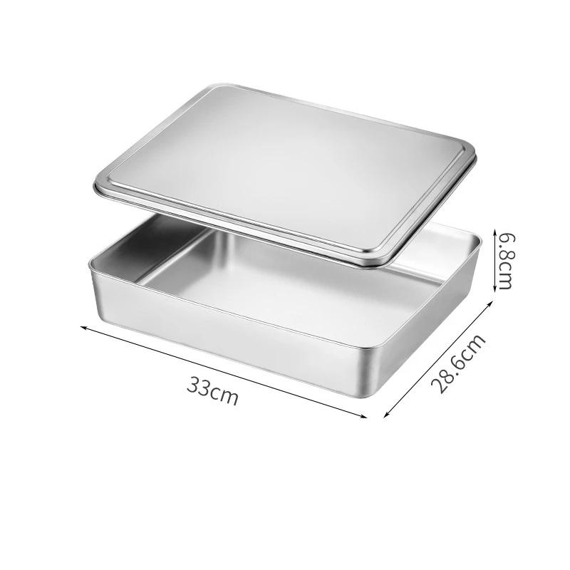 Rechteckige Serviertabletts Tiramisu-Tablett aus Edelstahl mit Deckel Vertiefte Kuchenbackform Lebensmittelteller Küchenutensilien