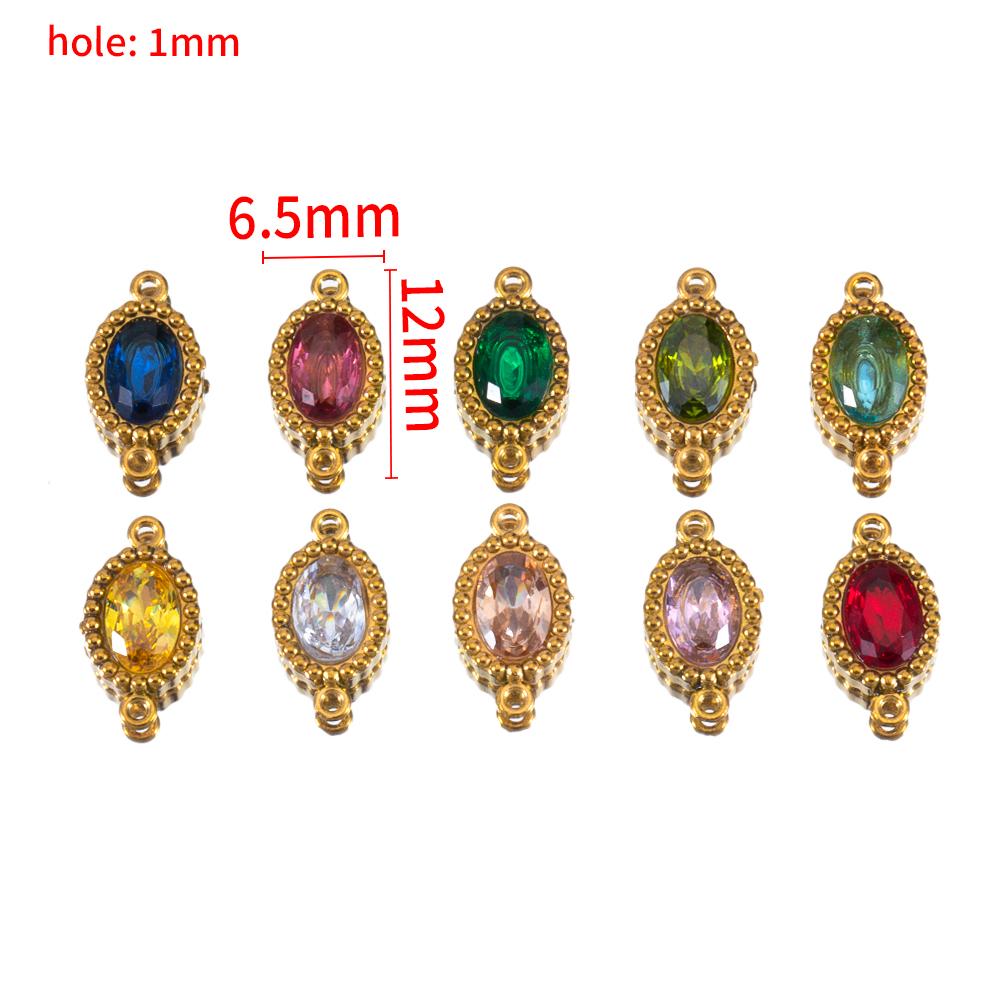 10pcs Colorful Crystal Charm Double Holes Bracelet Connector Stainless Steel Necklace Earring Oval Pendants DIY Jewelry Findings