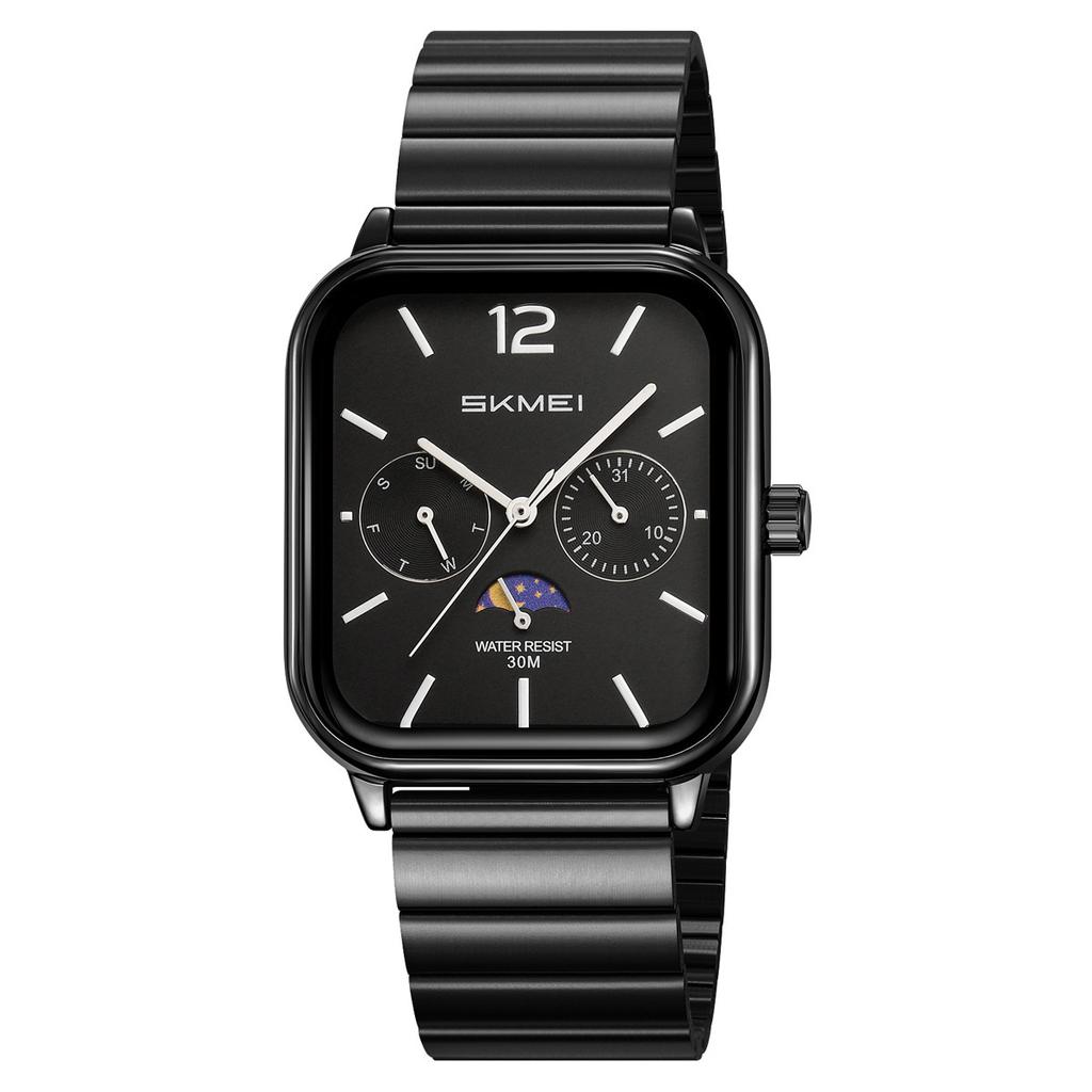 Herrenuhr Quadratisches Zifferblatt Multifunktional Drei-Augen Stahlarmband Quarz Uhr Herren Uhrmacher
