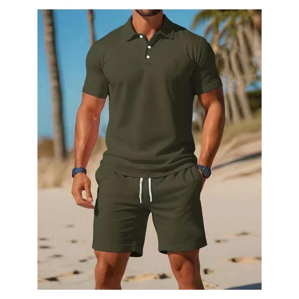 Summer New Men's POLO Shirt Suit Casual Sports Versatile Slim Short-sleeved Shorts Fashion Suit