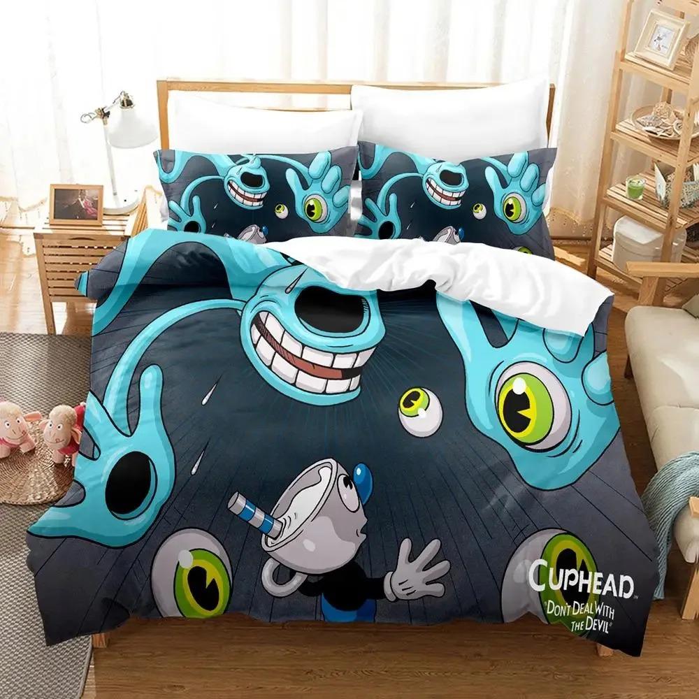 Anime Cuphead Mugman Bedding Set Boys Girls Twin Queen Size Duvet Cover Pillowcase Bed Kids Adult Fashion Home Textileextile