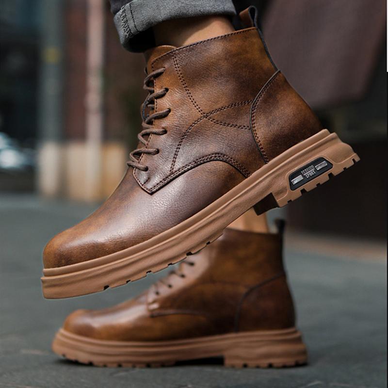 Men's Genuine Leather High-top With Hidden Inner Height Increase 4/6/8CM Heightened Casual Riding Fashion Anti-slip Casual Shoes