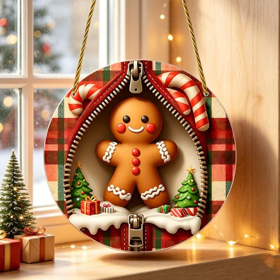 Festive Window And Door Decor Double-sided Acrylic Christmas Hanging Ornaments, Xmas Cartoon Snowman/Penguin/Gingerbread Man/Santa Claus Decorative