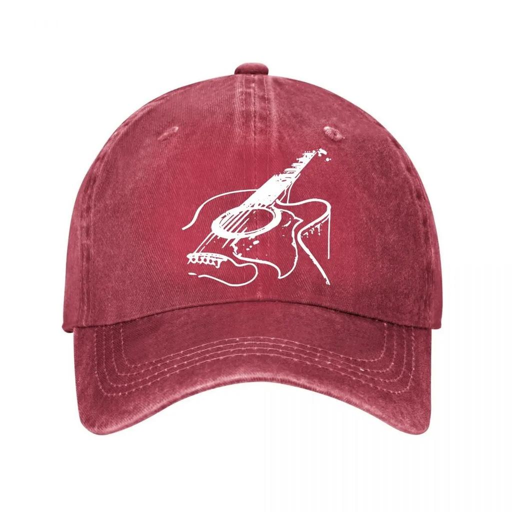 Acoustic Guitar Sketch Vintage Washed Baseball Cap Adjustable Outdoor Casual Sun Hat