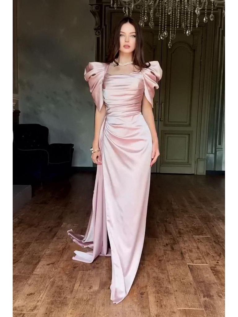 2025 Summer European & American Satin Evening Dress: Elegant, Slimming Design for Women