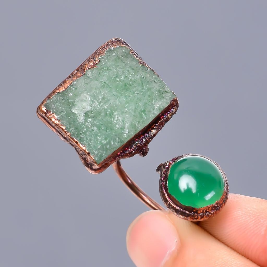 Heart Chakra Fancy Natural Aventurine Copper Eternity Electroformed Ring Jewelry V-50