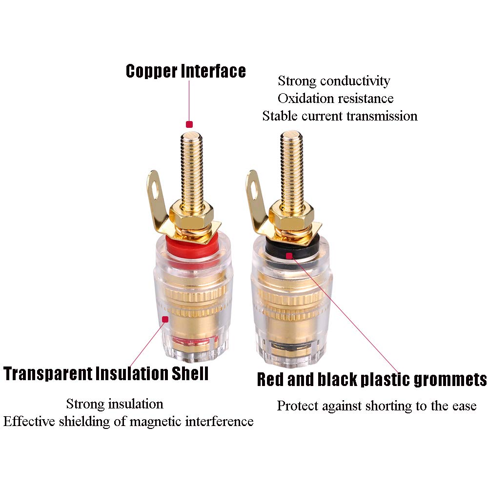EIGHTNOO Binding Post Speaker Terminals for 4mm Banana Plugs of Gold-Plated (Set 4)