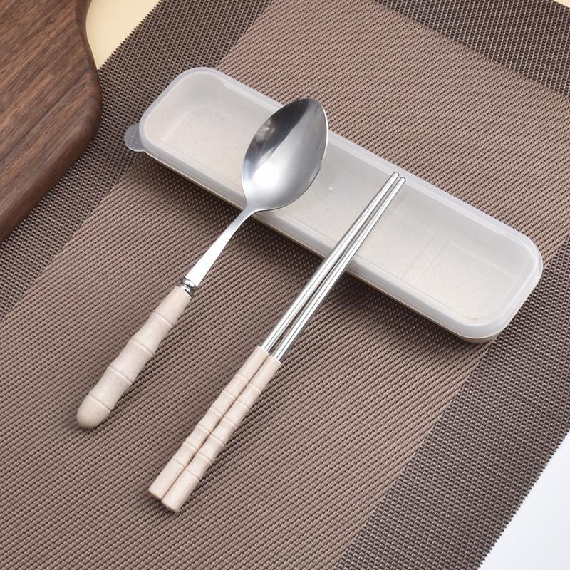 Wheat Straw Stainless Steel Portable Cutlery Set: Fork, Spoon & Chopsticks for Students, Office, and Travel