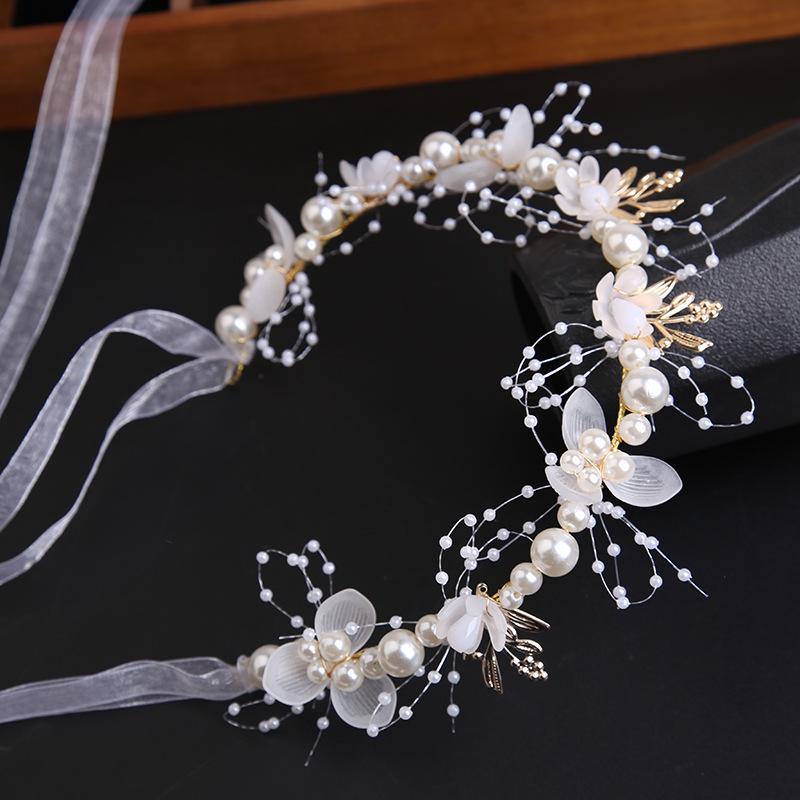 Golden Fairy Leaf Flower Pearl Headband - Elegant European Crown for Girls' Weddings