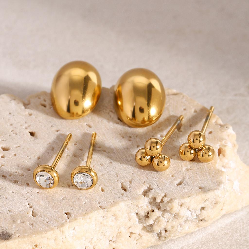 Youthway Gold Plated Stainless Steel White Zircon Geometric Bead Oval Stud Earrings Set For Women Trendy Charm Jewelry Gift