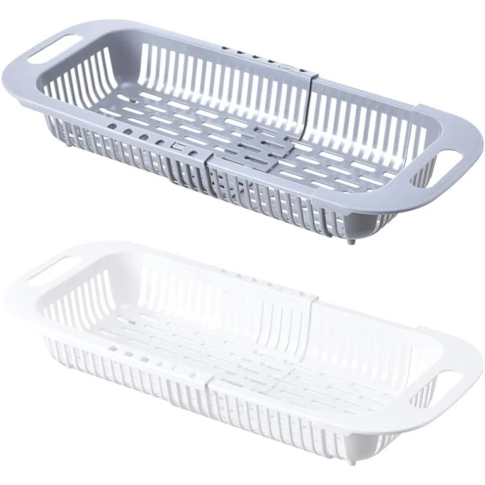 Extendable Over the Sink Colander Fruits and Vegetables Drain Basket Adjustable Strainer Sink Washing Basket for Kitchen