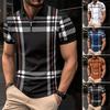 Herren-Sommerhemd, Revers, Reißverschluss, farblich abgestimmt, kariert, gestreift, bedruckt, schmale Passform, kurzärmelig, mittellang, weich, atmungsaktiv, Herren-Business-Oberteil