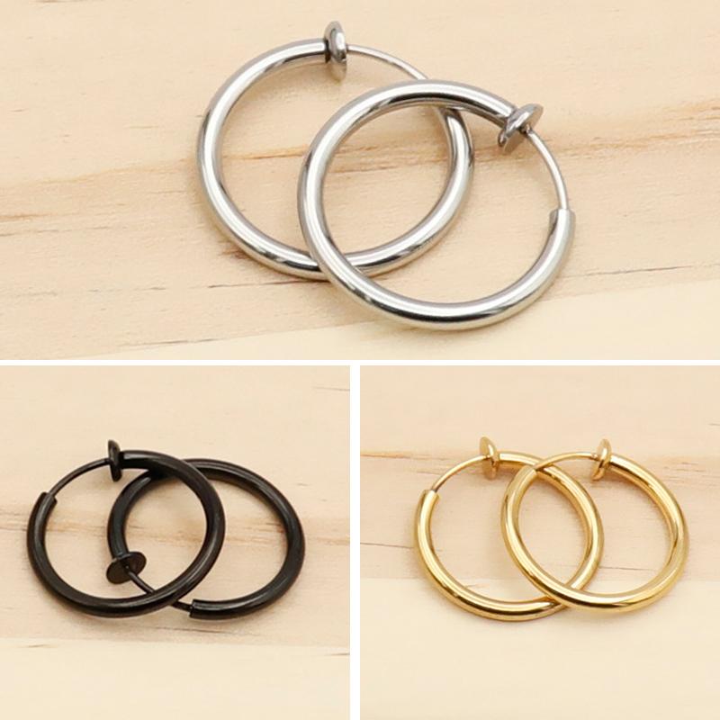 1/12 Pairs Magnetic Ear Clip Set Men and Women Stainless Steel Ring Cross Non-Perforated Fake Gauge Huggie Hoop Earrings Set