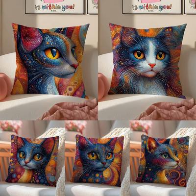 Prints Of The Strange Cats Pillow Case Comfort Sofa Bed Silky Elegant Invisible Zipper Decorative Cushion Cover